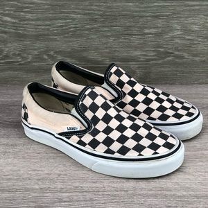 peach checkered slip on vans